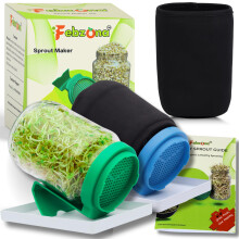 Boîte à Germination Febzona, 2 Pots en Verre avec Couvercle et Plateau, Set de Germination (Vert-Bl)