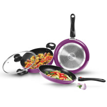 Milton Pro Cook Induction Cookware & Gas Stove Friendly Kitchen Jewel Set | 3 Pc Non-Stick Cookware Set | Kadhai With Lid, Fry Pan, Tawa | Durable 5-L