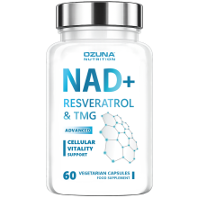 NAD+ Supplement with Trans-Resveratrol, TMG & Vitamin B3 | 500mg NAD+, 250mg Trans-Resveratrol | 60 Vegetarian Capsules | Ozuna Nutrition