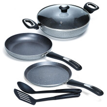 Impex Aluminium Migo Nonstick Granite 6 Pcs Induction Bottom Cookware Set 3 Mm Thick,Festival Gift Set Mfkt 6,5-Layer Super Granite Coated Cookware Se