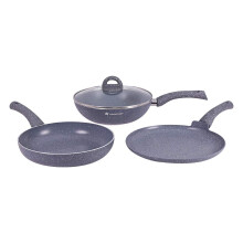 Wonderchef Granite Nonstick 4 Piece Cookware Set(Frying Pan With Lid, Wok, Dosa Tawa), Induction Bottom, Soft-Touch Handles, Pure Grade Aluminium, Pfo