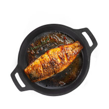 The Indus Valley Preseasoned Cast Iron Fish Fry Pan With Double Handle| Medium 22.4Cm/ 8.8Inch, 1.5Kg | Induction Friendly | Nonstick Fish Fry Pan, 10