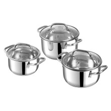 Vinod Mainz Stainless Steel Cookware Set Of 3 | 1.2, 2 And 2.7 Litre Saucepot With Glass Lid | Sas Bottom | Biryani Pot | Induction And Gas Base | 2 Y