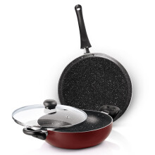 Milton Pro Cook New Granito My Kitchen Set Of 2,(Tawa 28 Cm And Kadhai 24 Cm/2.5 Ltr With Glass Lid) Burgundy | Dishwasher Safe| Induction Safe | Gas