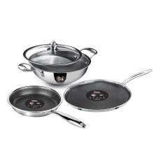 Milton Pro Cook Induction Cookware & Gas Stove Friendly Triply Hexa Tech 4 Pc Stainless Steel Cookware Set | Honeycomb Non-Stick Cookware | Sturdy Han