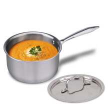 Agaro Regency Triply Steel Saucepan With Lid 14 Cm, Triple Layered Stainless Steel Body, 1.25L Capacity, 2.5Mm Thick Body, Sturdy Handle, Induction &
