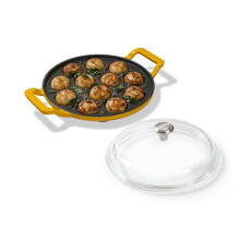 Cumin Co. Cast Iron Paniyaram Pan With Lid | Induction Base Cookware| 12 Cavities | 10 Years Warranty | Non Toxic Non Stick Pan For Appe/Paddu | Chemi