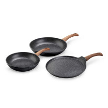 Westinghouse Grey Marble Series Forged Aluminum Cookware Set (3 Pieces) - 1 Frying Pan 26 Cm + 1 Frying Pan 20 Cm + 1 Crepe 28 Cm | With Wooden Handle