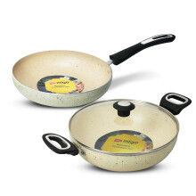 Impex Migo Nonstick Cookware Set | 3 Pcs Induction Bottom With 3 Mm Thickness | Aluminium With Granite Finish | 5 Layer Super Granite Coating | Pfoa F