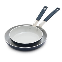 Greenpan X Bobby Flay 2 Piece- 8 And 10 Nonstick Frying Pan Skillet Set, Pfas-Free Diamond Ceramic, Induction Suitable, Stay-Cool Silicone Handle, Eas