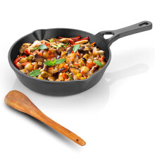 Lifelong Cast Iron Fry Pan 8 Inch (200Mm) With Wooden Spatula | 2Ltr, 1.75Kg Pan | Non-Stick Pre-Seasoned 100% Toxin & Teflon Free & Durable | Skillet