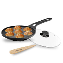 Lifelong Cast Iron Paniyaram Pan With Glass Lid|7 Pits|2.08Kg Pan |Pre-Seasoned Appam Pan,Unniyappam Chatty,Large Non-Toxic Cookware,Non-Stick & Teflo