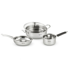 Lifelong 4 Piece Stainless Steel Cookware Set | 22 Cm Kadai & Fry Pan 22 Cm With Glass Lid | 14 Cm Sauce Pan | Sandwich Bottom | Induction & Gas Stove