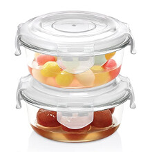 Borosil Klip N Store Contenedores de Vidrio para Cocina con Tapa Hermética, A prueba de Microondas y Horno, Redondos, Set de 2 (400 ml)