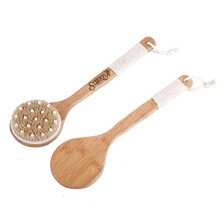 NIDY Bathing Brush Bristle Long Handle Bath Brush Rubbing Back Curved Wooden Rod Arc Soft Bead Brush Bath Body Brush for Dry Skin Back Scrubber Boar B