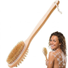 KNB SELLING (1Pack) 2-in-1 Wooden Long Handle Bath Brush & Massager - Dual-Sided Body Scrubber for Deep Exfoliation, Back Cleaning, Dead Skin Removal