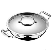 Bergner Argent Triply Stainless Steel 22Cm Deep Kadai With Stainless Steel Lid, 2.8 L Deep Kadhai, Food Safe, Stay Cool Cast Handles, Less Oil Use, Di