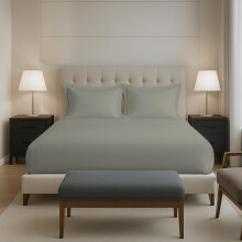 Pizuna 100% Bomull Fitted Sängkläder King Size 400 Trådar Sateen 74X78 Tum Med 2 Kuddöverdrag, Silver Elast