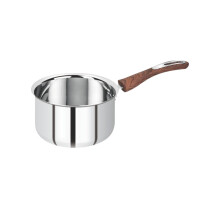 Fivanaa Stainless Steel Multi Saucepan Induction And Gas Base | Bakelite Handle With Wooden Touch (1No) | 0.800 Ltrs.| Wooden Touch Bikelite Handle
