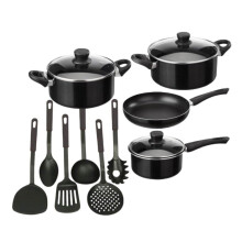 Opriq 13-Piece Non-Stick Cookware Set With Glass Lids & Utensils | Induction & Gas Compatible | Fry Pans, Saucepan, Casserole, Tadka Pan | Easy To Cle