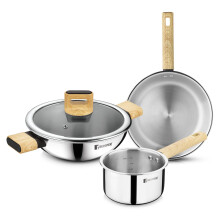 Bergner Tri-Oak Triply Stainless Steel Cookware Set Of 4 Pcs - Kadai 24Cm/2.1L With Glass Lid, Frypan 20Cm And Saucepan 14Cm/1.25L, Consumes Less Oil,