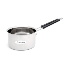 Ekonomica Stainless Steel Flat Bottom Multipurpose Heat Proof Plain Saucepan 1200Ml (Diamater - 18Cm)
