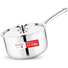 Ensis Triply Induction Sauce Pan | Stainless Steel Triply Cookware | 1.5 Liter Tea Saucepan | 16 Cm Sauce Pan With Lid - 5 Year Warranty | Steel Sauce