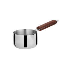 Chakmak Stainless Steel Iroko Triply Saucepan With Wooden Handle, Induction + Gas Compatible, Even Heat Distribution (Without Glass Lid, 14 Cm | 1 Ltr