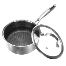 Cbyjk 2 Quart Nonstick Saucepan With Glass Cover, Stainless Steel Induction Sauce Pan With Honeycomb Carving, Non-Stick Sauce Pot, Compatible With All