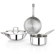 Avias Trivera Triply Cookware 4 Pcs Set | 22Cm Stainless Steel Kadai With Ss Lid, 22Cm Fry Pan & 14Cm Saucepan | Induction & Gas Stove Compatible | Ru