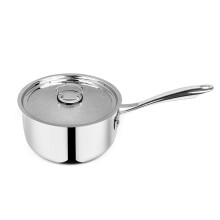 Pradeep Proplus Triply Stainless Steel Saucepan With Ss Design Lid(14 Cm,1.1 Ltr)Small Milkpot,Tea&Coffee Pan|Fast & Even Heating|Induction,Gas&Electr