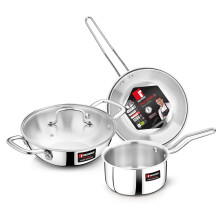 Tripro Triply Stainless Steel 4 Pcs Cookware Set - Kadai 22Cm (2L) With Glass Lid, Frypan 22Cm (1.2L), Saucepan 14Cm (1L), Consumes Less Oil, Healthy