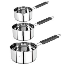 Pushpa Baa Enterprise Stainless Steel Sauce Pan Set Of 3 Sauce Pan Milk Pan Tapeli Patila Induction Base 2 Litre,1.5 Litre, 1 Litre Milk Boiler Cookwa