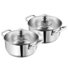 Vinod Roma Saucepot Stainless Steel Set Of 2 With Glass Lid | 1.1 And 1.5 Litre | Biryani Pot | Sandwich Bottom | Rivetted Handle| Induction & Gas Bas