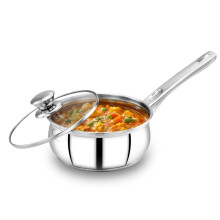 Avias Inox Ib Stainless Steel Saucepan 18Cm With Glass Lid, Triply Induction Bottom, Induction & Gas Stove Compatible, Tea Pan, Milk Pan, Rust Proof S