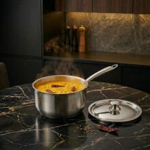Agaro Regency 16 Cm Triply Stainless Steel Saucepan With Lid, 1.5L Capacity, Induction & Gas Compatible, Even Heat, Non-Toxic, Dishwasher Safe Cookwar