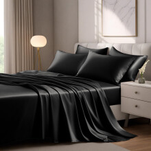 Luxclub Draps Satin Queen Taille - Ensemble de 6 Draps Noirs en Microfibre