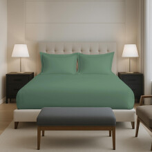 Pizuna 100% Cotton Fitted Bedsheets King Size 400 Thread Count Long Staple Cotton Sateen Fitted Bedsheet 74X78 Inch With 2 Pillow Covers, Hedge Green