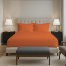Pizuna 100% Cotton Fitted Bedsheets Queen Size, 400 Thread Count Long Staple Cotton Sateen Fitted Bedsheet 63X78Inch With 2 Pillow Covers, Burnt Orang