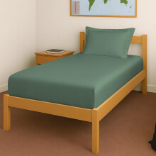 Pizuna 100% Cotton Fitted Bedsheet Single Bed 400 Thread Count Long Staple Cotton Sateen Fitted Bedsheet 40X78 Inch With 1 Pillow Cover, Hedge Green E