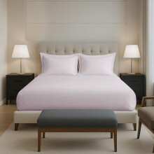 Pizuna 100% Cotton Fitted Bedsheets King Size 400 Thread Count Long Staple Cotton Sateen Fitted Bedsheet 74X78 Inch With 2 Pillow Covers, Light Lilac