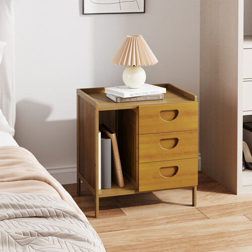 Living And Home Nightstand Bedside Table with Three Drawers 1