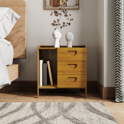 Living And Home Nightstand Bedside Table with Three Drawers 2