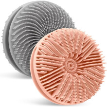 SUCKEE Silicone Body Scrubber, 2-in-1 Double-Sided Bath Brush for Exfoliating, Soft Dual-Sided Loofah, 2 Pack, Pink and Grey