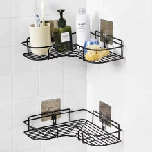 Arvekha Selbstklebendes Wrought Iron Küchendreibe Badezimmer Eckregal (Schwarz, 36X26.7X6 Cm)