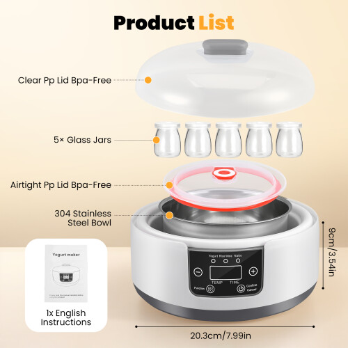 Yogurt Maker with Temperature Control, Adjustable Time Homemade Probiotic Yogurt Maker Machine 1