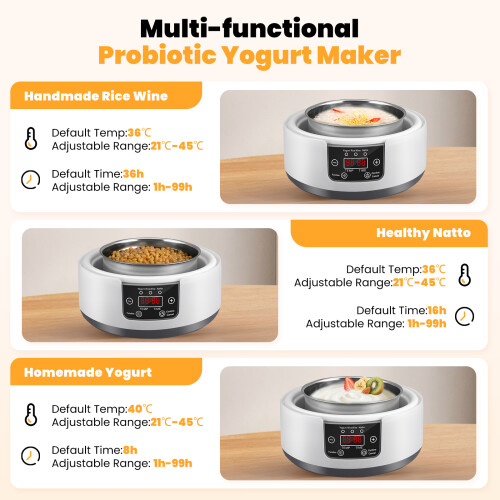 Yogurt Maker with Temperature Control, Adjustable Time Homemade Probiotic Yogurt Maker Machine 2