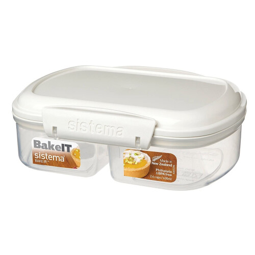 Sistema Sistema Bake It Collection Food Storage Container With Split Compartments, 2.6 Cup/0.6 L, Clear/White