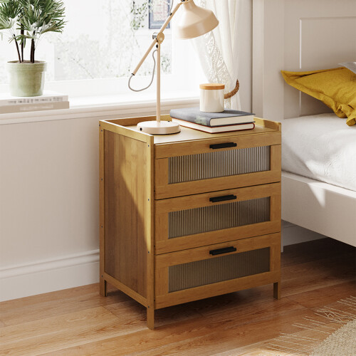 Living And Home 3-Drawer Narrow Bamboo Bedside Table 1