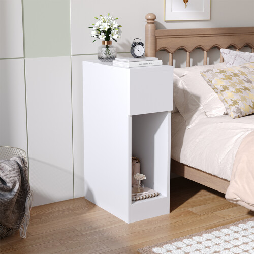 Living And Home White Bedside Table with a Drawer 1
